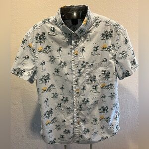 J. Crew Palm Tree Print Men's Shirt - White and Yellow
